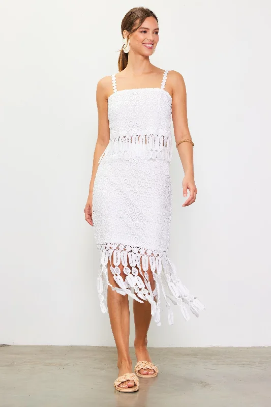Crochet Midi Skirt with Fringe Detail elastic waist skirt