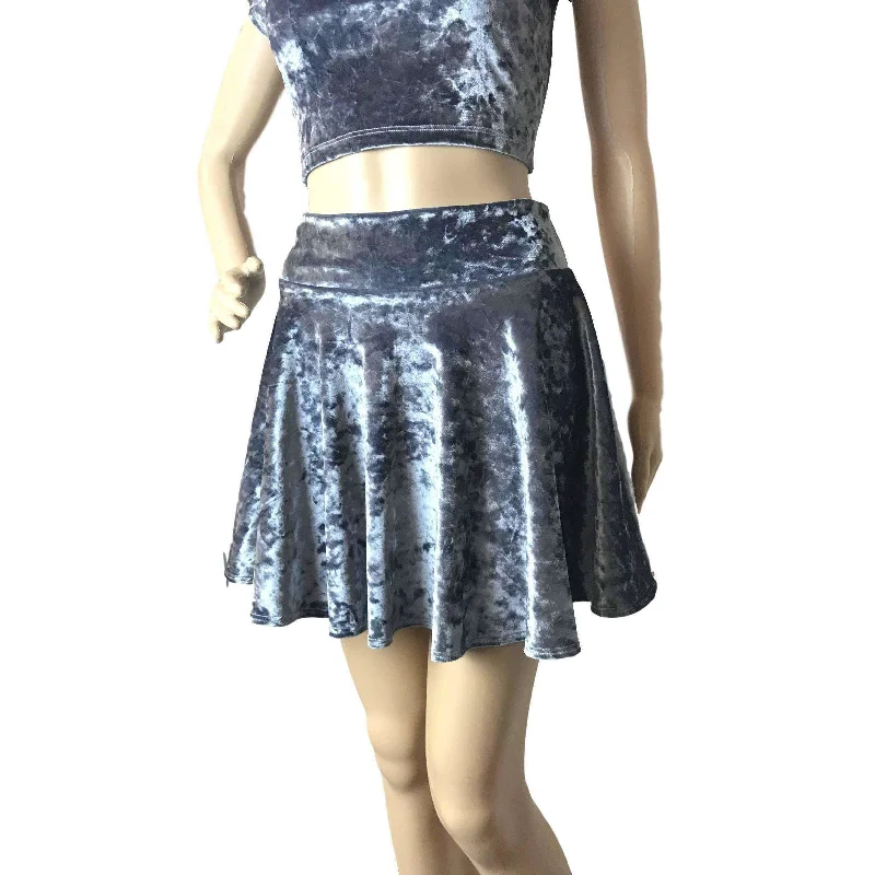 Skater Skirt - Silver Gray Crushed Velvet cashmere skirt rich