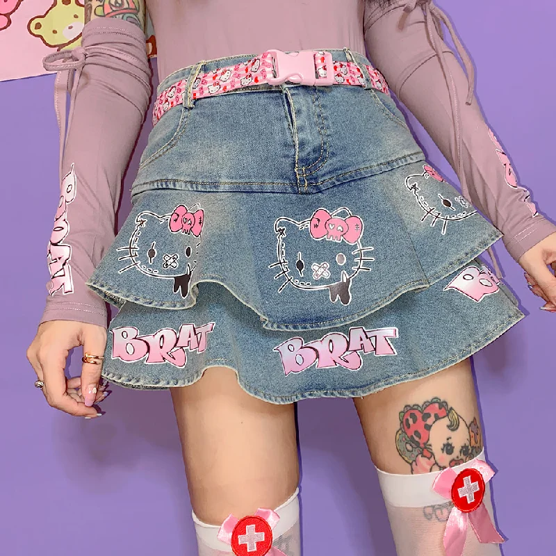CUTE CARTOON PRINT SKIRT  PL52285 chiffon skirt floaty