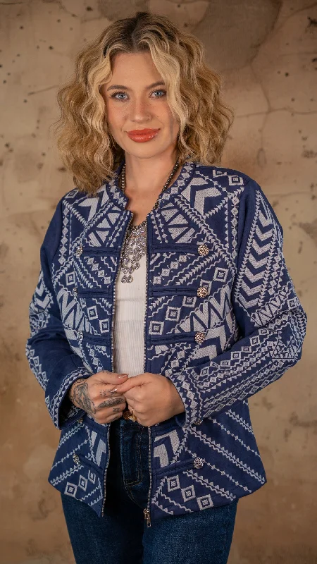 Danika Embroidered Sailor Button Jacket Nylon Fabric Polyester Fabric Spandex Fabric