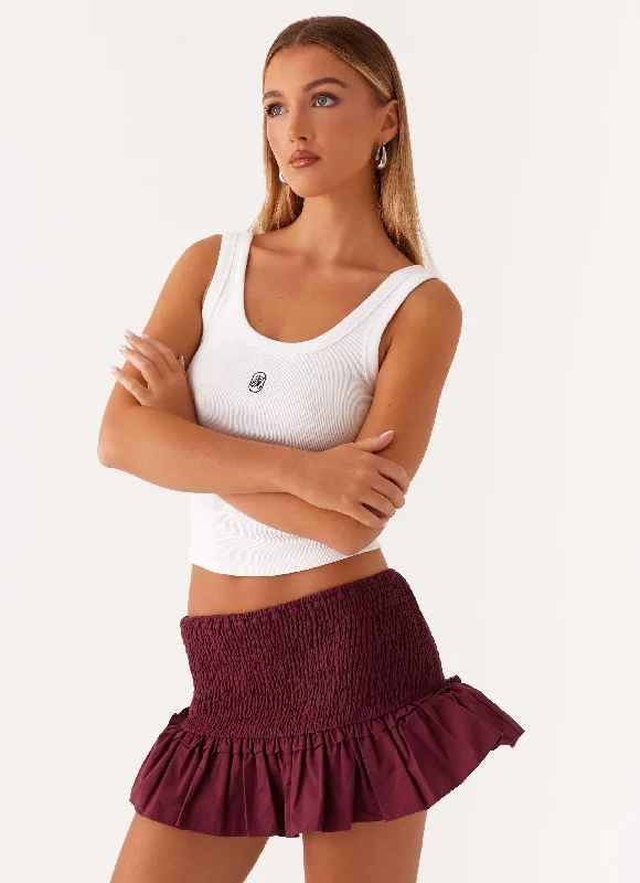 Darlee Shirred Mini Skirt - Mulberry corduroy skirt textured