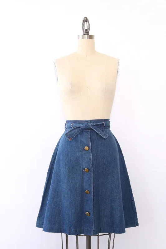 Denim Tie Button Skirt S velvet skirt luxurious