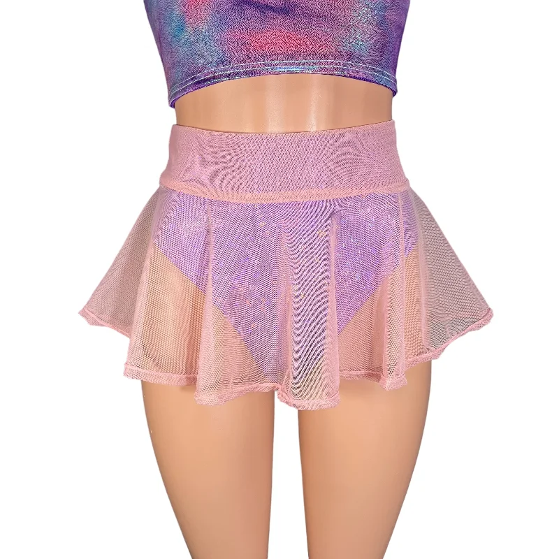 Dusty Pink Mesh Super Mini 10" High Waisted Skater Skirt high slit skirt