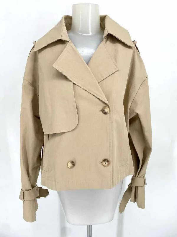 Elodie Women's Beige Double Breasted Cotton Size L Jacket Welt Pockets Slit Pockets Flap Pockets