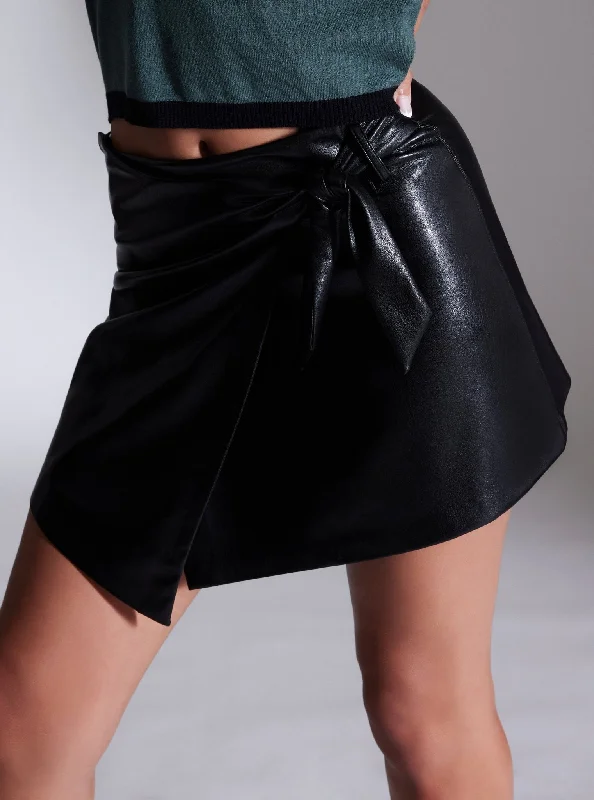 Emma Faux Leather Wrap Skirt - FINAL SALE silk skirt sleek