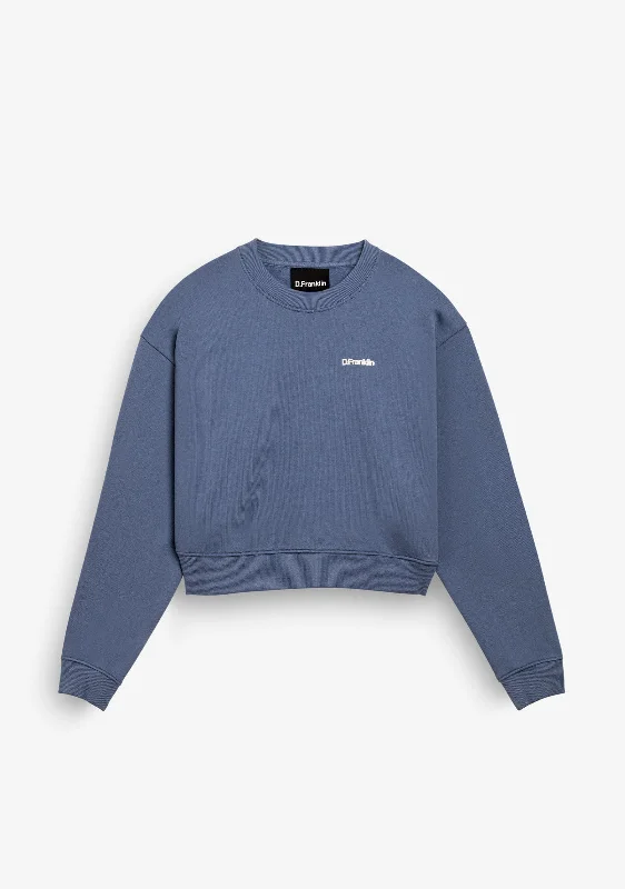 Eternity Crop Sweatshirt Blue Hoodie with Elastic Cuffs Stretchable Comfortable
