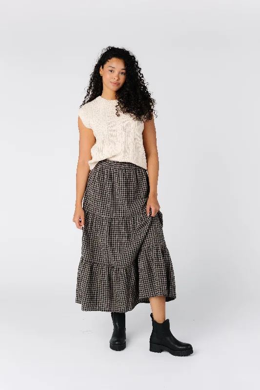 Etta Gingham Tiered Skirt silk skirt smooth