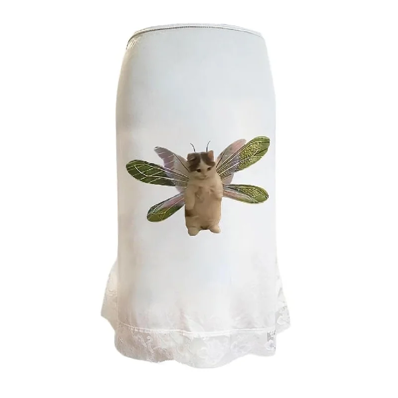Fairy Cat Print Midi Skirt chiffon skirt delicate