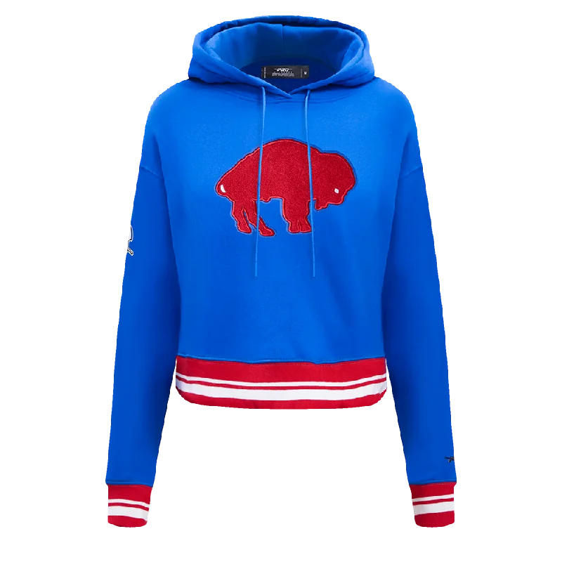 NFL BUFFALO BILLS RETRO CLASSIC WOMEN'S CROPPED PO HOODIE (ROYAL BLUE/RED) Hoodie with Hem Detail Decorative Unique NFL BUFFALO BILLS RETRO CLASSIC WOMEN'S CROPPED PO HOODIE (ROYAL BLUE/RED) Hoodie with Hem Detail Decorative Unique