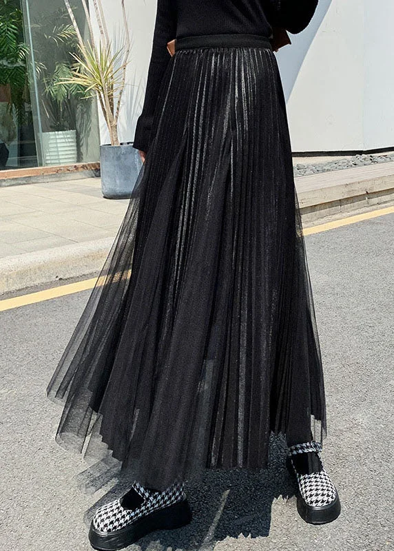 French Black Patchwork tulle Skirts Spring cashmere skirt plush