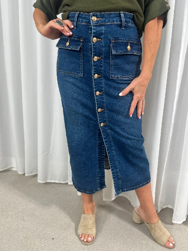 Front button Denim skirt chiffon skirt airy