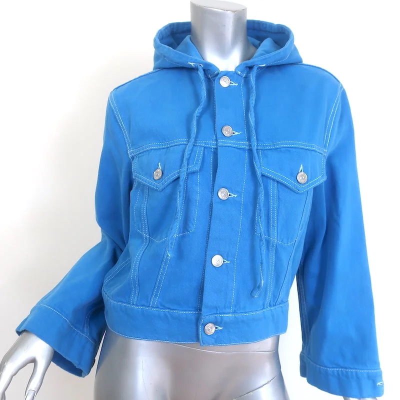GANNI Sheldon Denim Hooded Jacket Blue Cotton Size 36 Zippered Front Buttoned Front Snap Front GANNI Sheldon Denim Hooded Jacket Blue Cotton Size 36 Zippered Front Buttoned Front Snap Front