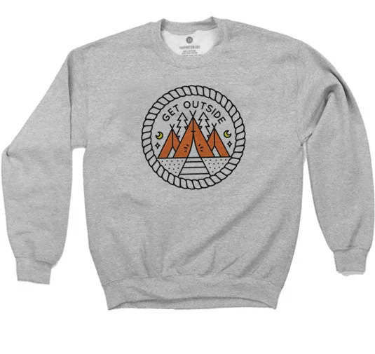 Get Outside - Sweatshirt - Heather Grey Hoodie with Thumb Holes Functional Cozy