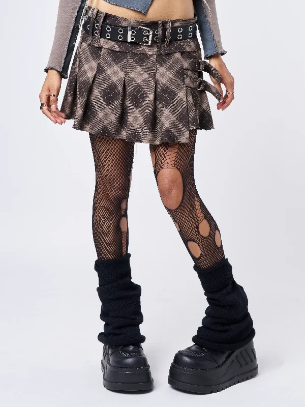 Gina Tartan Pleated Mini Skirt wool skirt breathable