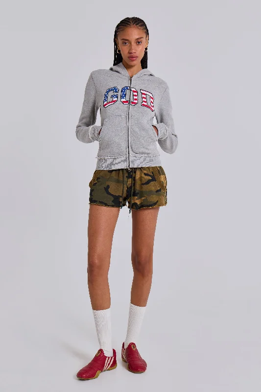 Grey Marl 'God' Mini Monster Hoodie Hoodie with Hem Fringe Bohemian Relaxed