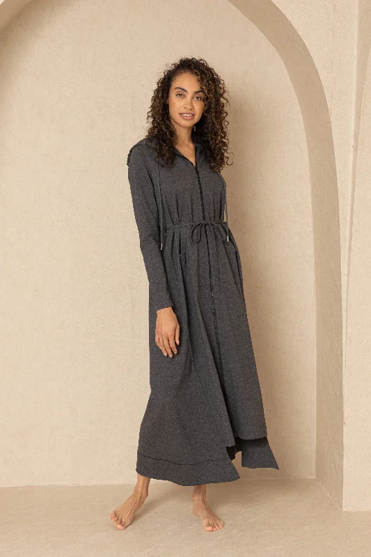 Grey Maxi Sweatshirt Dress Hoodie Dress Longline Feminine