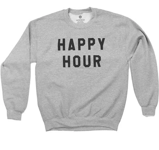 Happy Hour - Sweatshirt - Heather Grey Hoodie with Stripes Bold Sporty