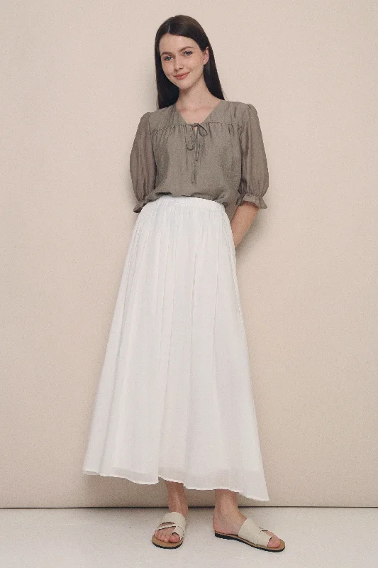 Hathaway Airy Maxi Skirt White denim skirt fashionable