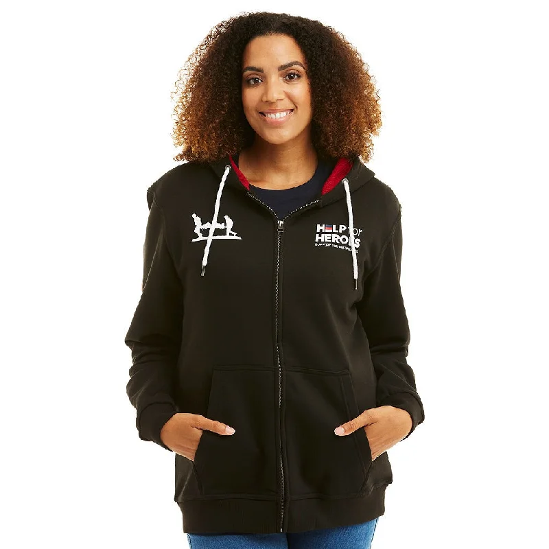 Heritage Zipped Hoody in Black Hoodie with Drawcord Adjustable Secure