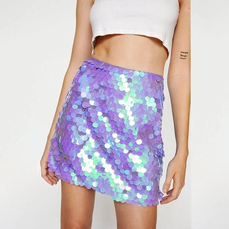 High Waist Glitter Sequin Mini Skirt leather skirt refined