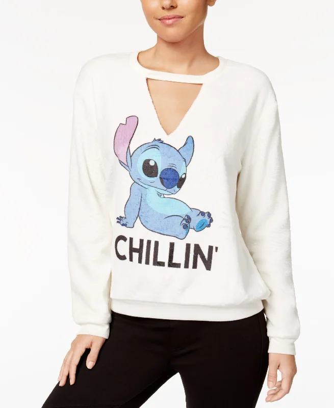Hybrid Juniors Plush Stitch Graphic Choker Sweatshirt Hoodie with Mesh Breathable Sporty Hybrid Juniors Plush Stitch Graphic Choker Sweatshirt Hoodie with Mesh Breathable Sporty