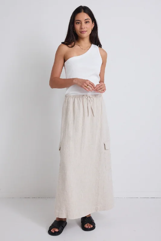 Invincible Natural Linen Elastic Waist Pocket Maxi Skirt leather skirt modern