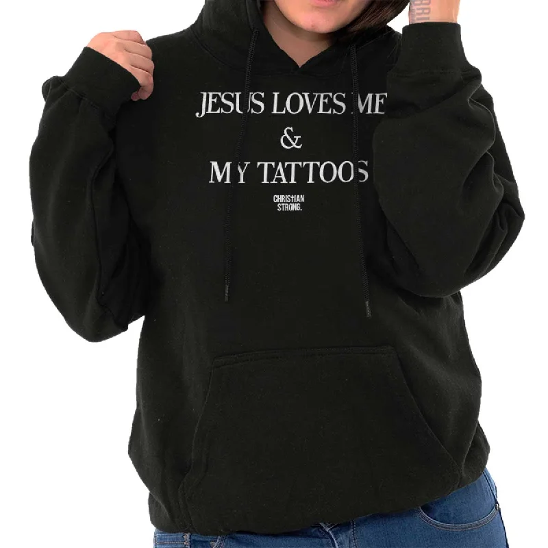 Jesus Loves My Tattoos Hoodie Hoodie with Snap Buttons Easy Quick