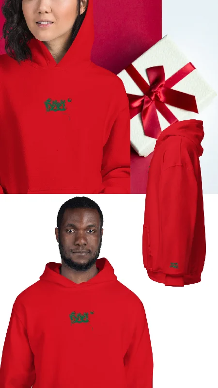 Jingle Bell Embroidered Red Hoodie Hoodie with Camouflage Military Edgy
