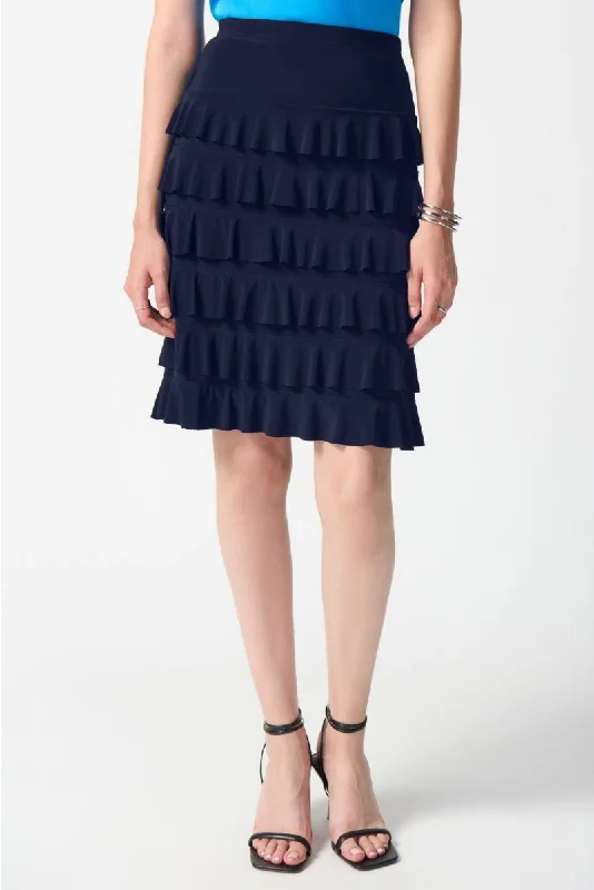 Joseph Ribkoff Tiered Ruffles Pull On A-Line Skirt 242044 lace skirt intricate