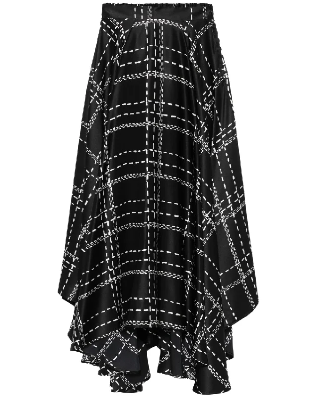 Black Windowpane Check Midi Skirt leather skirt bold