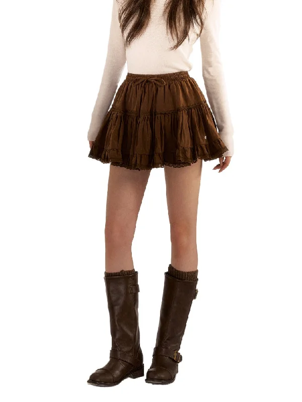 Lace Ruffle High-Waist A-Line Skirt leather skirt bold