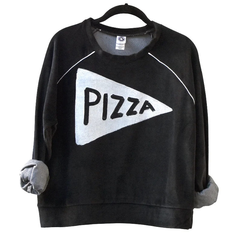 Ladies Velour Pizza Crop Top Sweatshirt Hoodie with Hidden Zipper Minimalist Clean