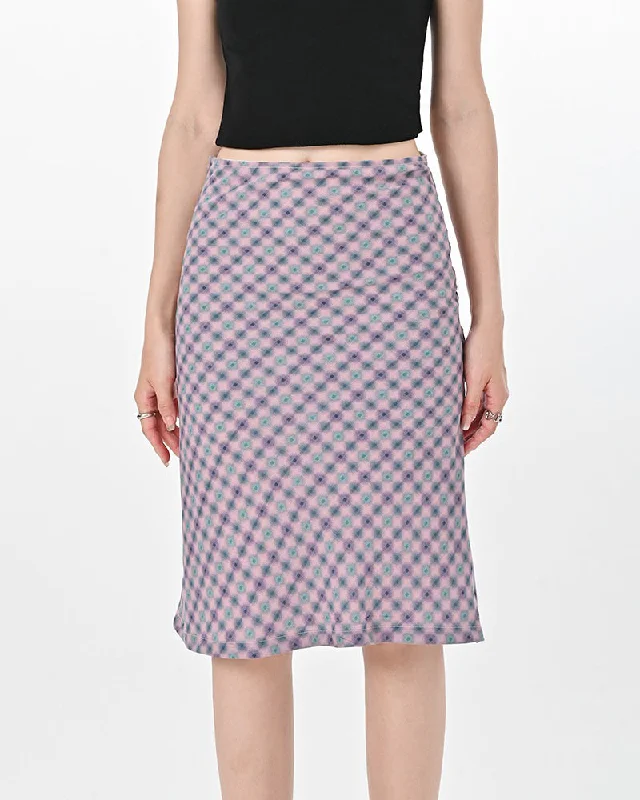 Lavender Plaid Midi Skirt zip skirt side