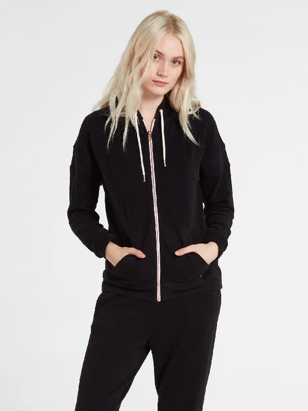 Lived In Lounge Zip Hoodie - Black Hoodie with Hem Fringe Bohemian Relaxed