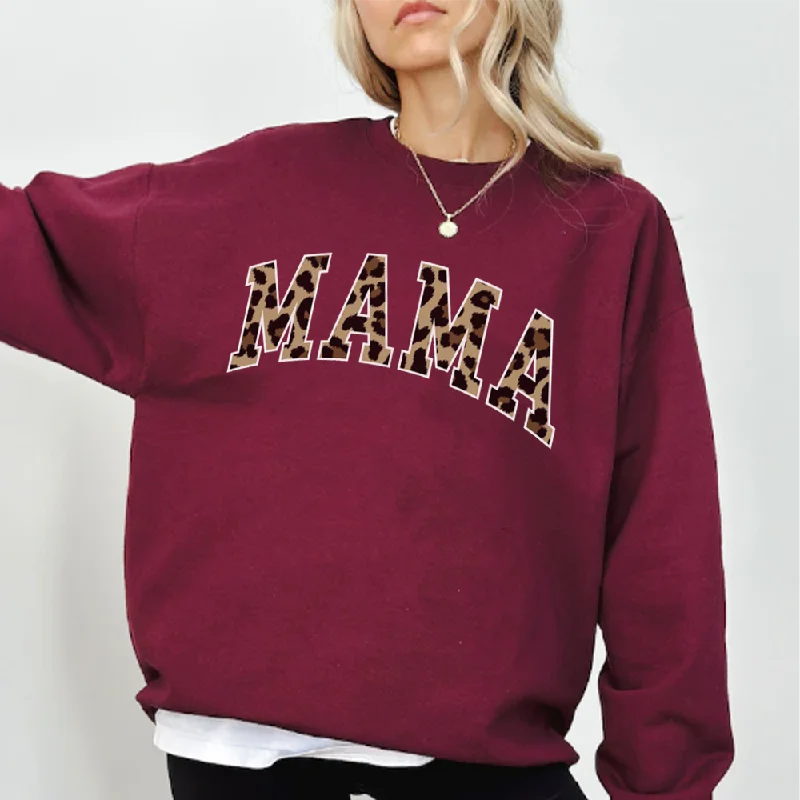 Mama Leopard Varsity Sweatshirt Hoodie with Raglan Sleeves Sporty Comfortable