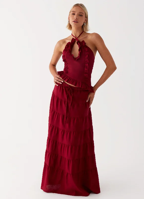 Mariella Linen Maxi Skirt - Maroon cashmere skirt fine