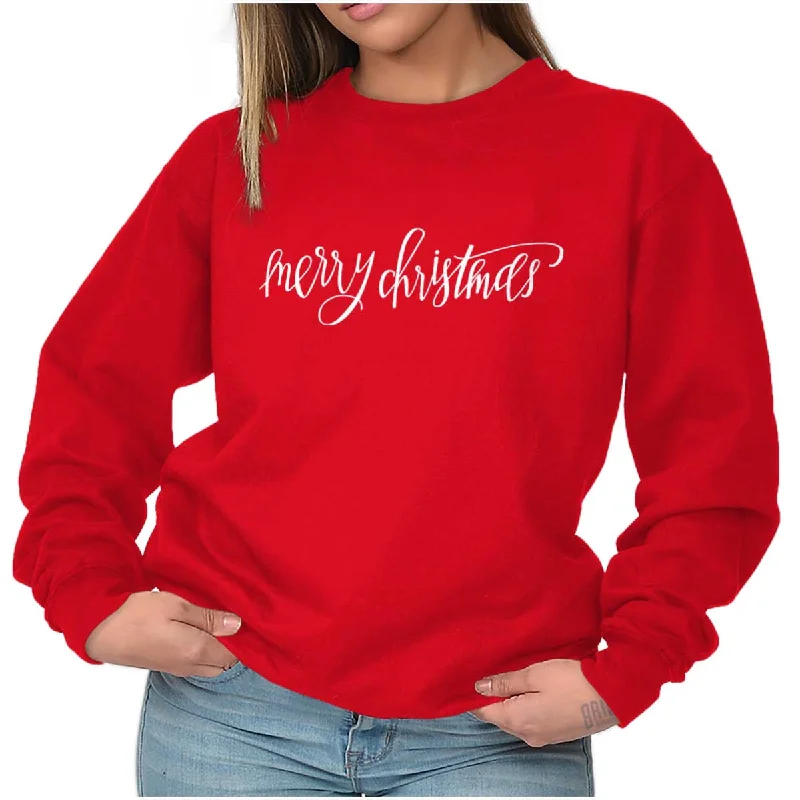 Merry Christmas Crewneck Sweatshirt Hoodie with Metallic Shiny Futuristic