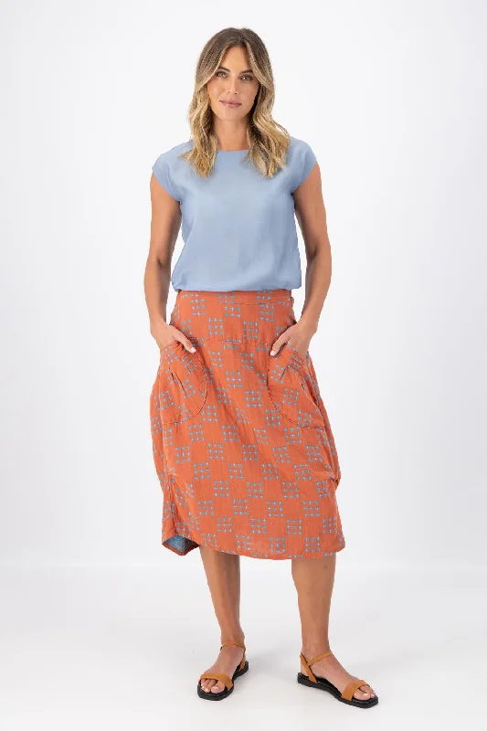 Milwaukee Network Orange Skirt in Woven Cotton ribbed skirt waist