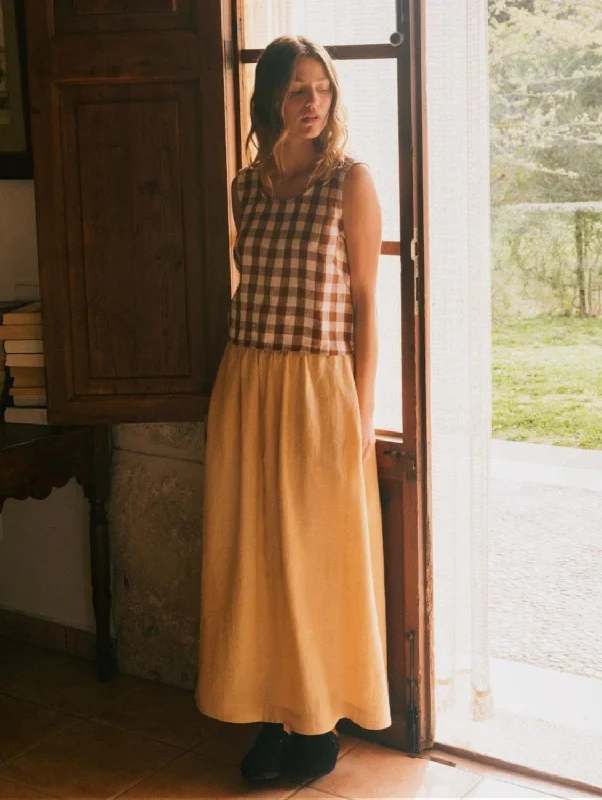 Mona Linen Long Skirt | Multiple Colours button skirt front