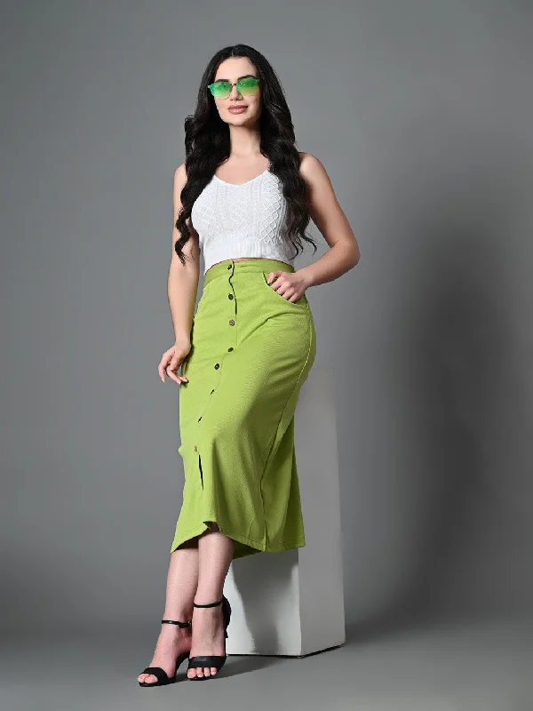 Myshka Women's Solid Ribbed A-Line Embellished Casual Skirt in Green Color maxi skirt elegant
