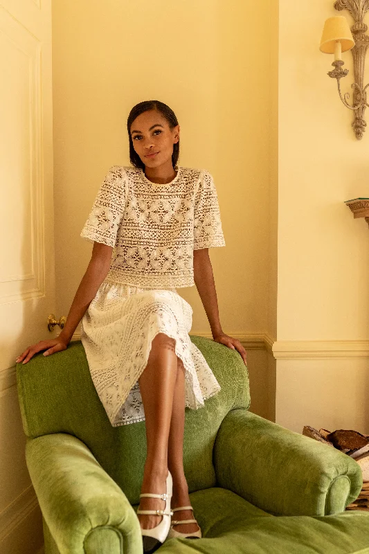The Nottingham Lace Skirt in Pearl high waist skirt