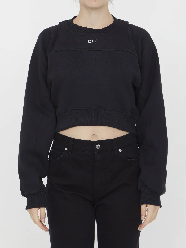 Off Logo Crop Sweatshirt Hoodie with Thumb Holes Functional Cozy