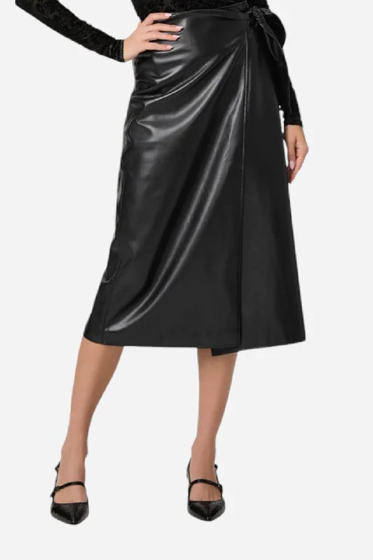 Paige Ogden Skirt Black Faux Leather pleated skirt texture