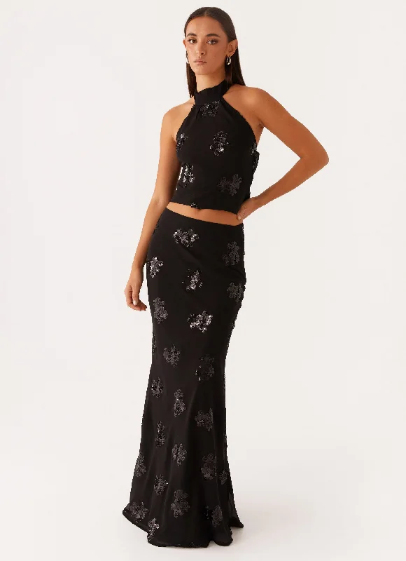 Only Girl Sequin Maxi Skirt - Black denim skirt classic