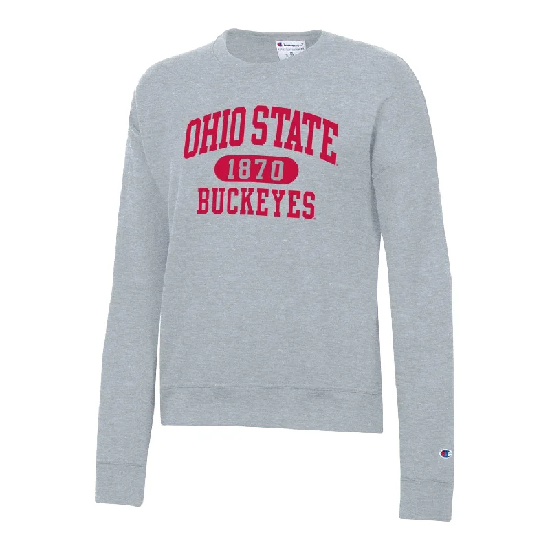 Ladies Ohio State Buckeyes Powerblend® Wordmark Gray Crew Sweatshirt Hoodie with Exposed Zipper Edgy Industrial Ladies Ohio State Buckeyes Powerblend® Wordmark Gray Crew Sweatshirt Hoodie with Exposed Zipper Edgy Industrial