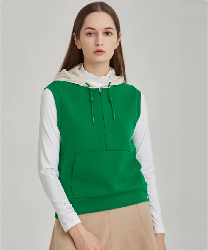 Owen Hoodie Vest - Green Hoodie with Turtle Neck Cozy Winter