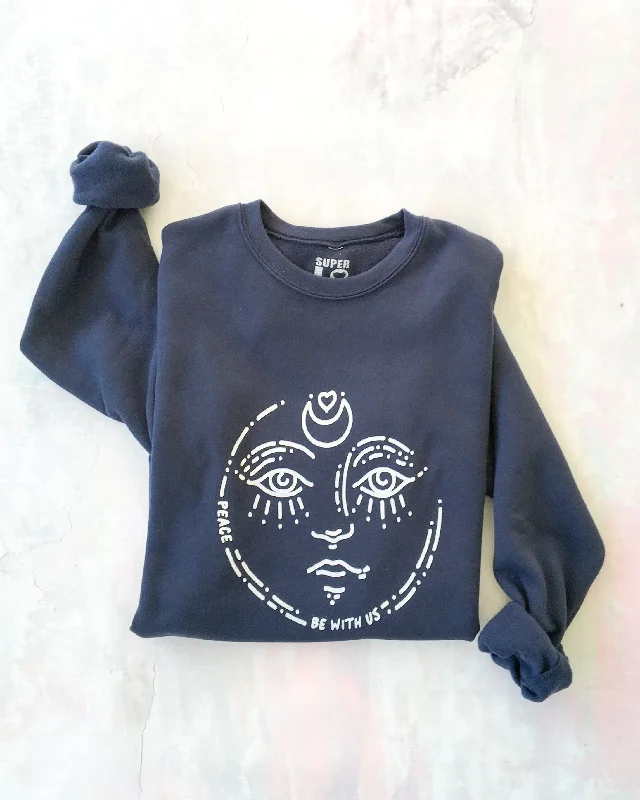 Peace Be With Us - Navy Unisex Sweatshirt Hoodie with Rhinestones Sparkly Elegant