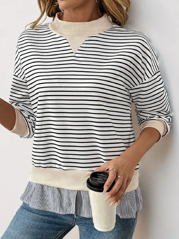 Striped Layered Sweatshirt Hoodie with Reflective Safety Nightwear