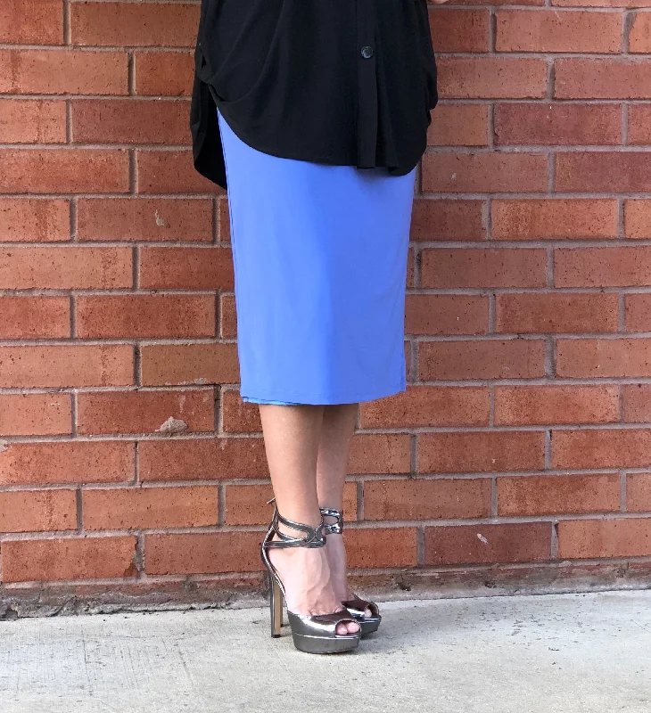 Pencil Skirt Periwinkle velvet skirt glossy