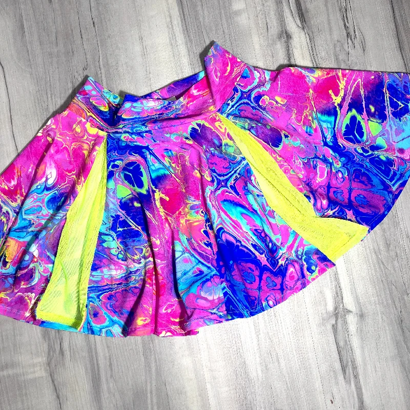 Pleated Skater Skirt - Rainbow Vapor leather skirt durable